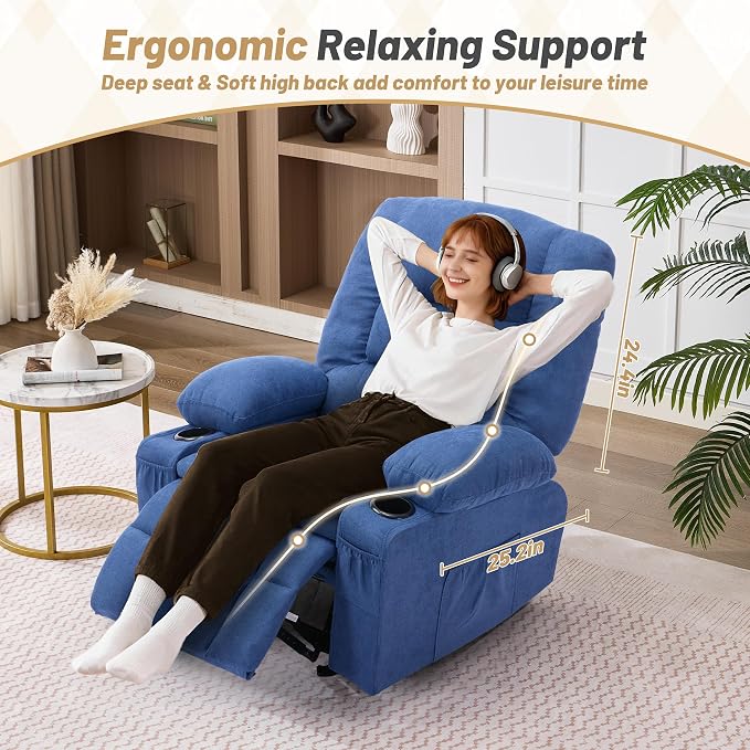 Rocker Recliner Chair with Massage and Heat, Nursery Rocking Chairs - Image 5