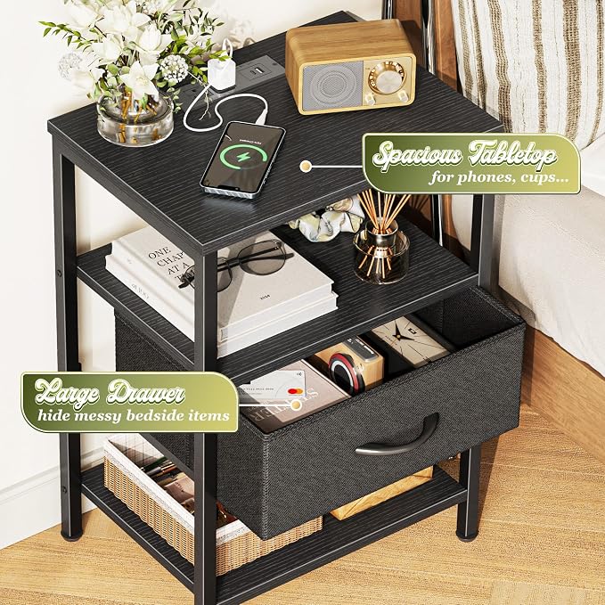 SUPERJARE Nightstand with Charging Station, Bed Side Table with Adjustable - Image 5