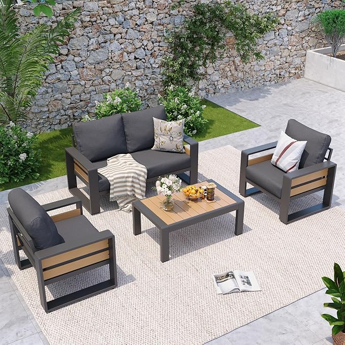 Aoxun Aluminum Patio Furniture Set, 4 Seats Sectional Metal Patio Furniture by Aoxun