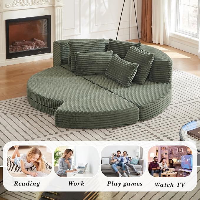 78.5" Corduroy Boneless Round Oversized Sofa, Converts into Two Recliners - Image 7