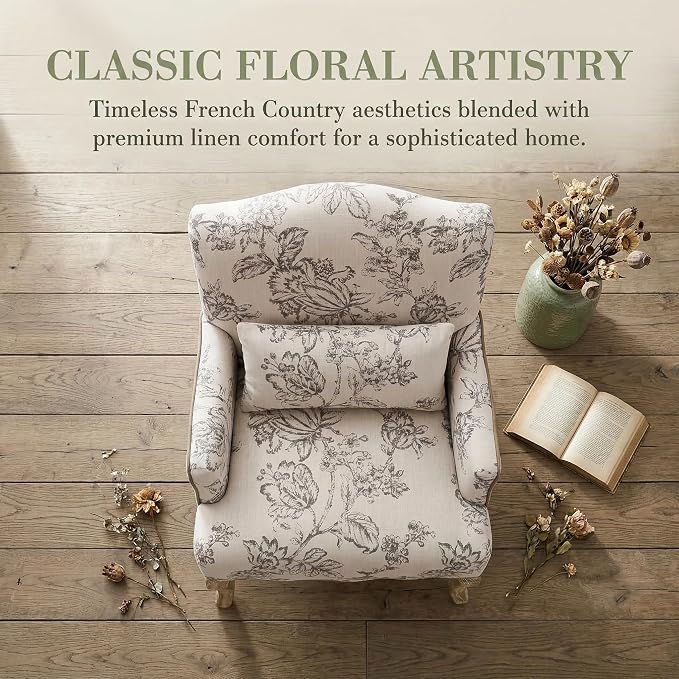 Shunzhi Floral Accent Chairs Farmhouse Upholstered Armchair Linen Reading Chair - Image 4