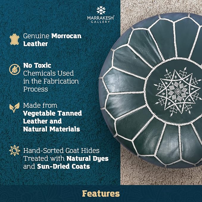 Marrakesh Gallery Genuine Leather Round Pouf Unstuffed - Image 4