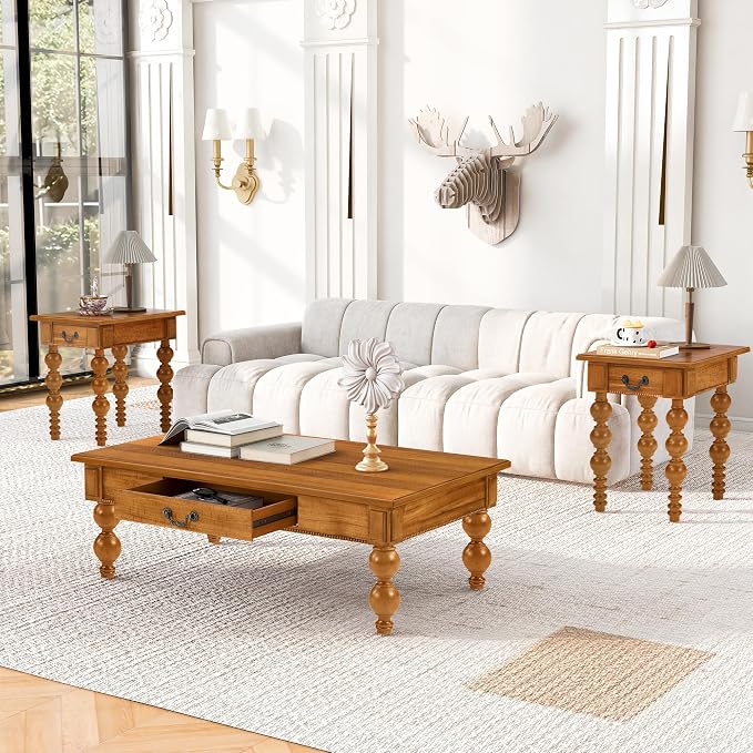 Retro Wooden Coffee Table 47’’ Vintage Cocktail Center Table - Image 6