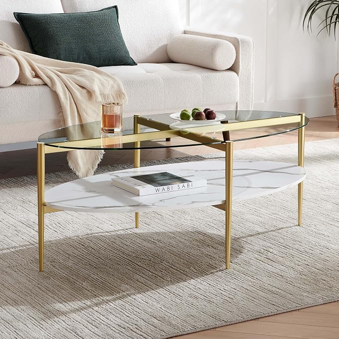 LumFurn Oval Glass Coffee Table, Mid-Century Modern Design, L43 x W22 x H17 inch - Image 3