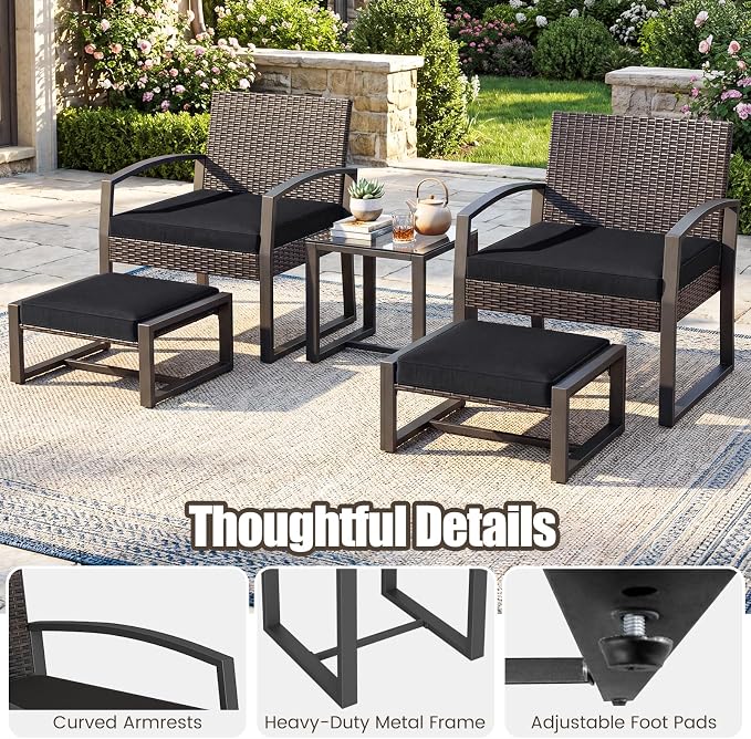 Tangkula 5 Pieces Wicker Patio Conversation Set, Outdoor PE Rattan Chair - Image 9