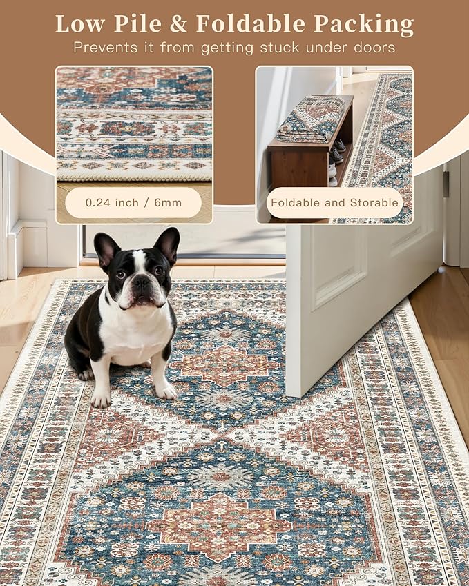 Madane Washable Area Rug 2x3, Small Entryway Rug Non-Slip Vintage Door Mat - Image 6