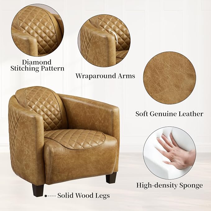 Art Leon Genuine Leather Chair, Mid Century Industrial Accent Arm Chair - Image 3