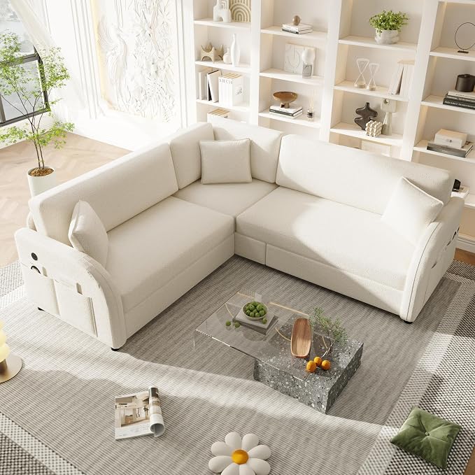 Queen Size Sleeper Sofas Convertible Couches, L Shaped Sectional Couch - Image 2