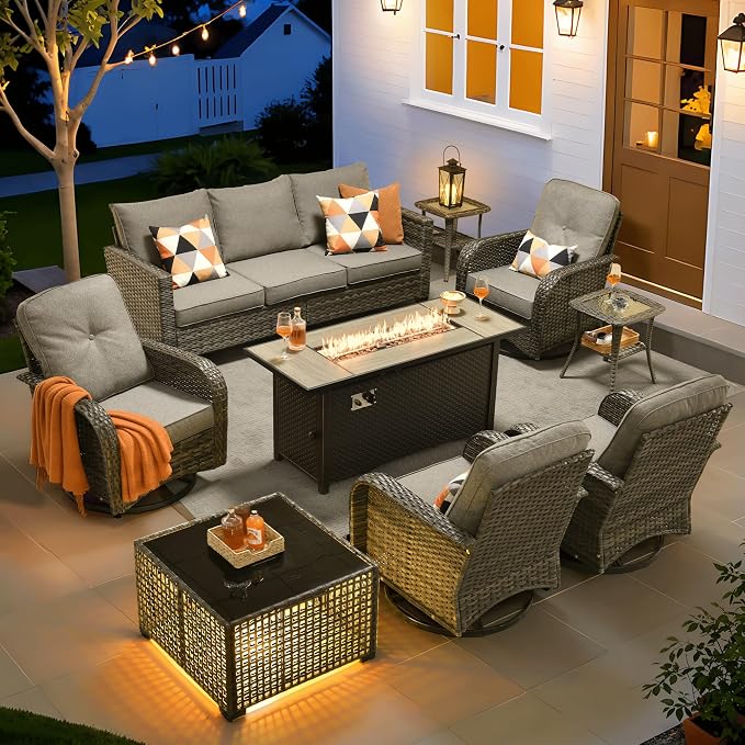 ovios 9 Pieces Patio Furniture Set, Outdoor Wicker Sofa Couch by OVIOS