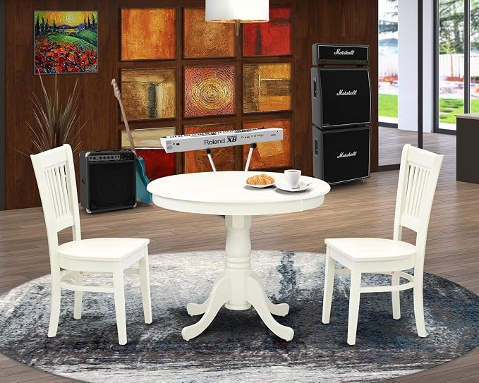 East West Furniture ANVA3-LWH-W 3 Piece Dining Room Furniture Set Contains a - Image 2
