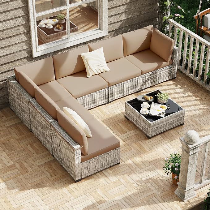 KIGOTY 7-Piece Patio Furniture Set, All-Weather PE Rattan Outdoor Sectional Sofa - Image 2