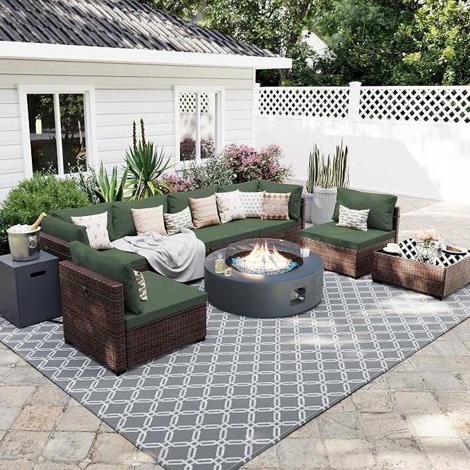 UPHA 9 Pieces Patio Furniture Sets, Wicker Outdoor Sectional Sofa Couch by UPHA