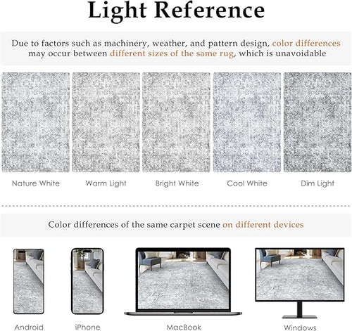 2x6 Runner Rug Washable Vintage Indoor Hallway Carpet Non Slip Grey Bedroom Low - Image 2