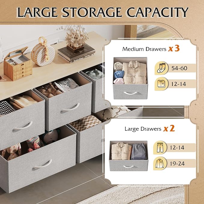 WLIVE Dresser for Bedroom with 5 Drawers, Wide Chest of Drawers, Fabric Dresser - Image 5