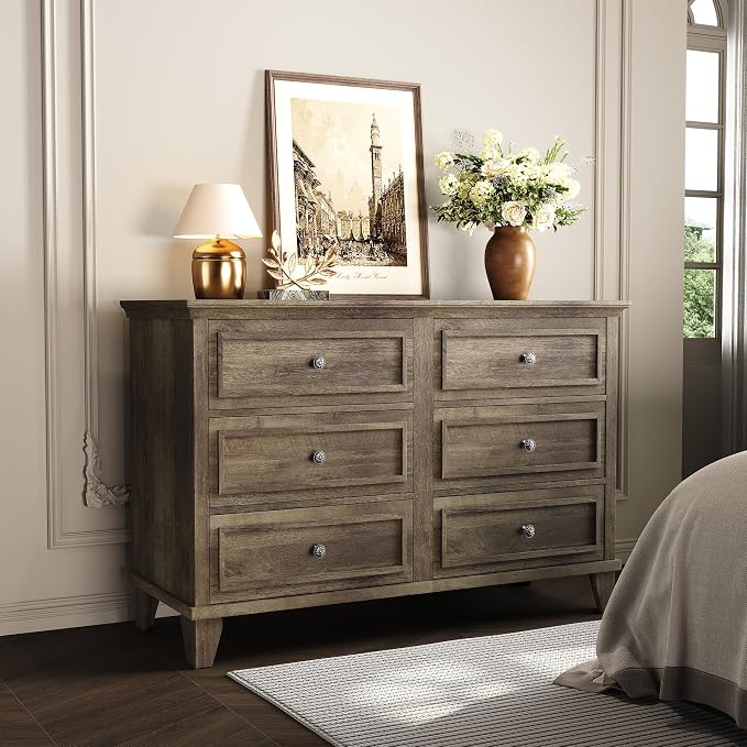 IDEALHOUSE 6 Drawer Dresser, Wooden Storage Chest of Drawers - Image 3