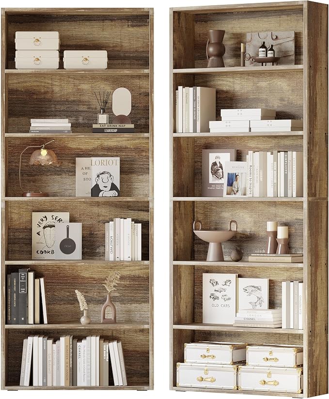 IRONCK Bookshelves and Bookcases Set of 2 Floor Standing 6 Tiers Display by IRONCK