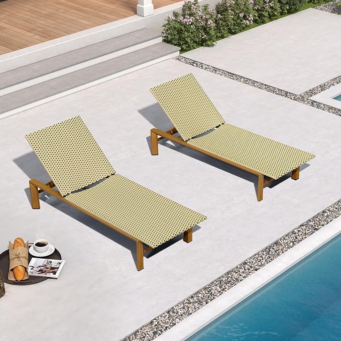 PURPLE LEAF Extra Wide Patio Chaise Lounge Set of 2 Outdoor Lounger French PE by PURPLELEAF