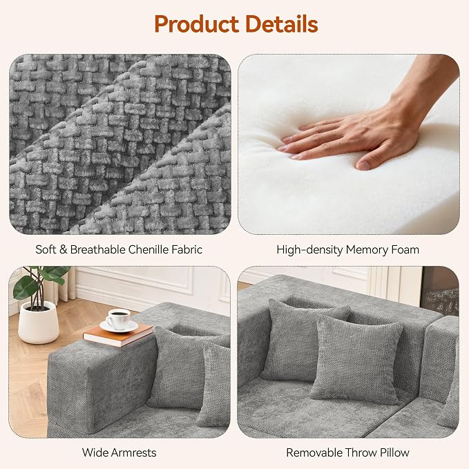 MONVANE 103'' Modular Sectional Sofa, Cloud Sectional Couch - Image 4