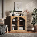 BELLEZE 3 Tier Bookshelf with Arched Glass Door, Modern Display Bookcase Shelf by BELLEZE