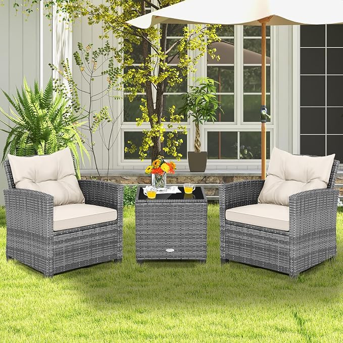 Tangkula 3 Pieces Patio Furniture Set, PE Rattan Wicker 3 Pcs Outdoor Sofa Set - Image 2