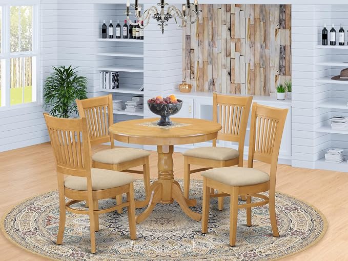 East West Furniture ANVA5-OAK-C 5 Piece Dining Room Furniture Set Includes a - Image 2