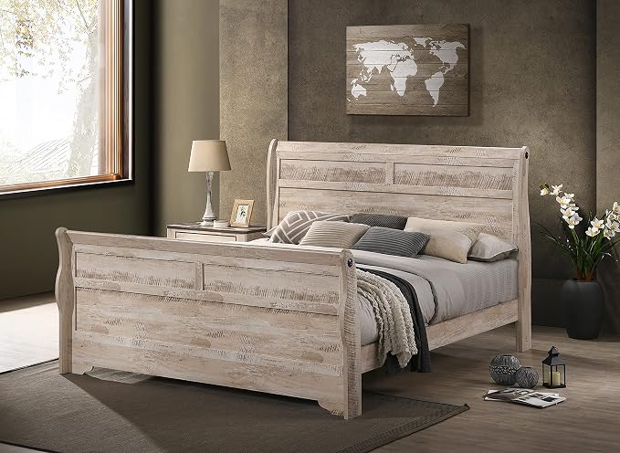 Roundhill Furniture Imerland Contemporary White-wash Finished 5-Piece Sleigh - Image 4
