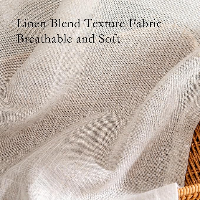 MYSKY HOME Linen Natural Farmhouse Kitchen Curtains 54 inches Long, Boho - Image 5