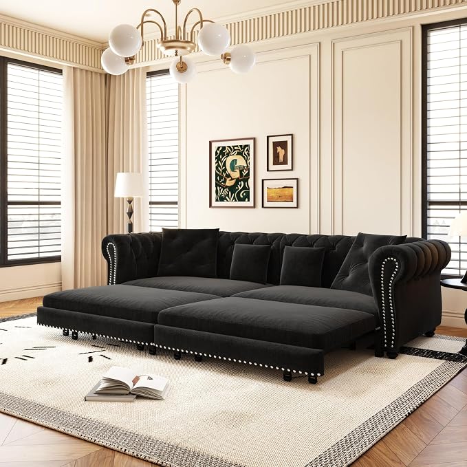 89" Velvet Convertible Sofa Bed Couch by Unknown