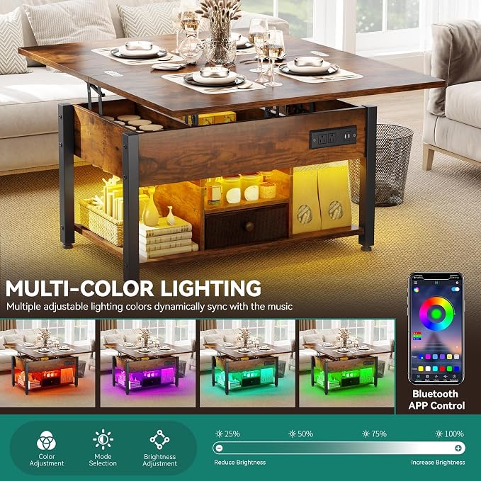 YITAHOME 4-in-1 Lift Top Coffee Table - Image 6