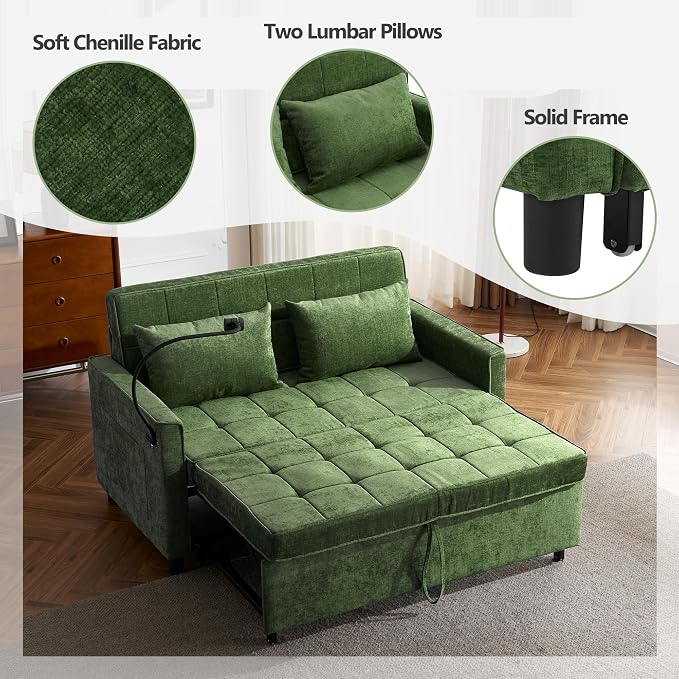 3 in 1 Convertible Sleeper Sofa Bed, 56.9" Small Pull Out Couch Bed - Image 8