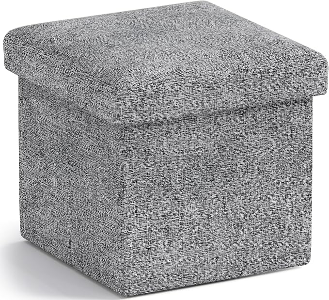 Ornavo Home Small Storage Ottoman Foldable Collapsible Cube Square Linen by OrnavoHome