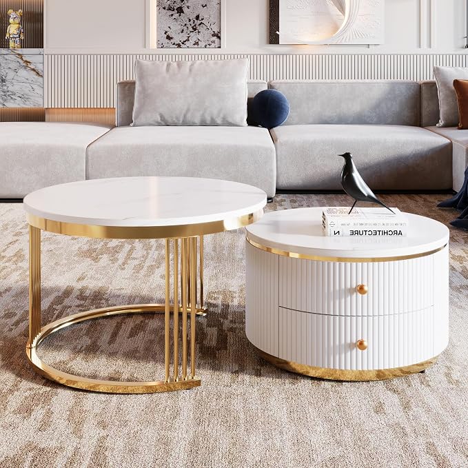Merax Modern 2-Piece Round Nesting Coffee Table Set by Merax