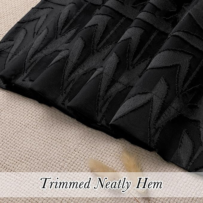 Lecloud Leia Black Sheer Curtains 108 Inches Long 2 Pcs, Elegant Jacquard Leaf - Image 7
