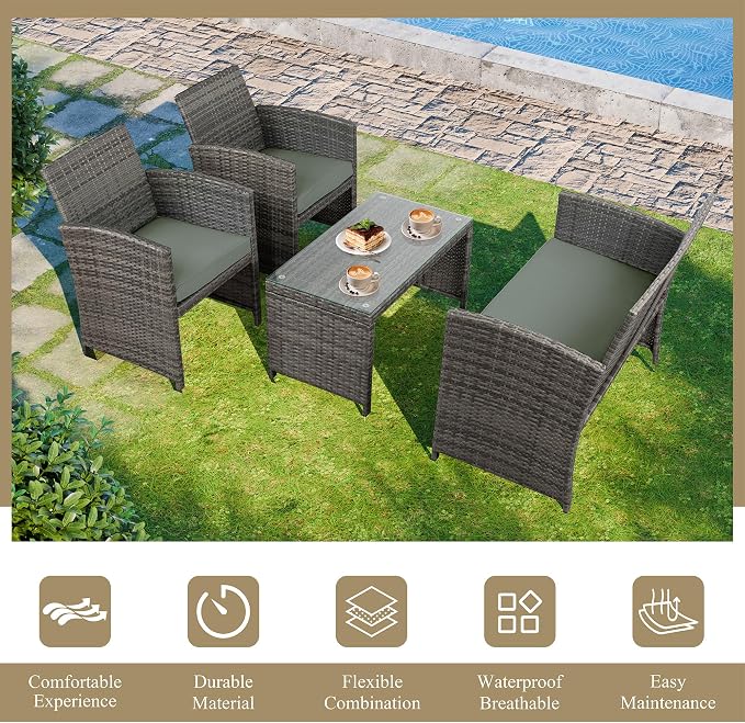 JAMFLY 4 Piece Outdoor Patio Furniture Set, Outdoor Wicker Rattan Chairs - Image 3