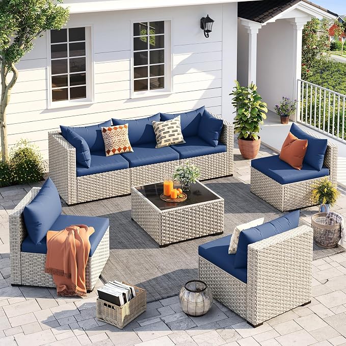 UDPATIO Outdoor Patio Furniture Set, 7 Piece Modular Sectional Sofa by UDPATIO
