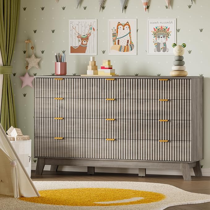 BORNOON 57" Wide Dresser for Bedroom, 12-Drawer Fluted Dresser - Image 7