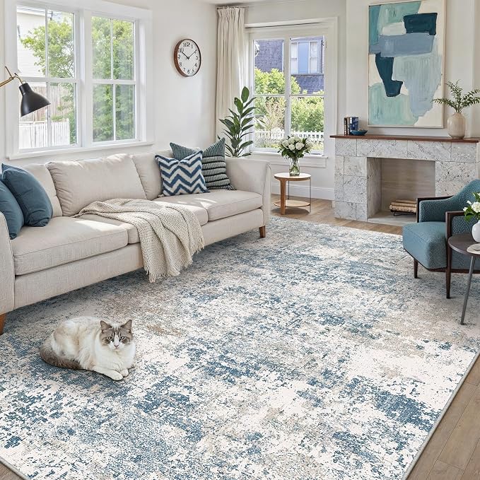 PureCozy Blue 6x9 Area Rug Washable Modern Abstract Living Room Carpet Non Slip by PureCozy