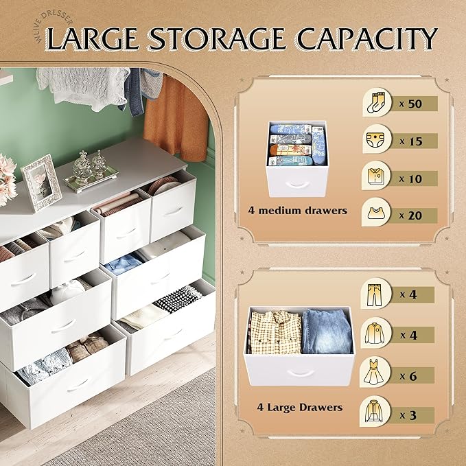 WLIVE Dresser for Bedroom with 8 Drawers, Wide Fabric Dresser for Storage and - Image 5
