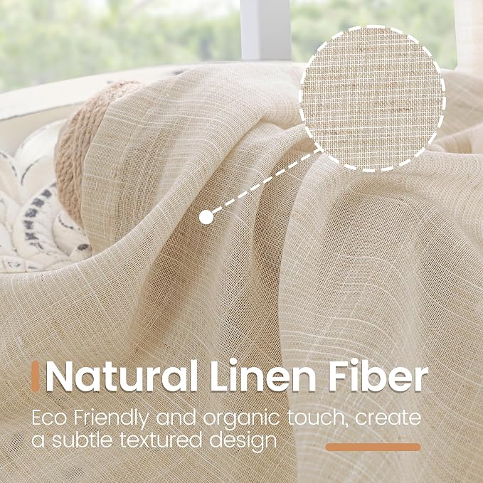 BGment Burlap Linen Farmhouse Kitchen Curtains 36 Inch Length - Image 3