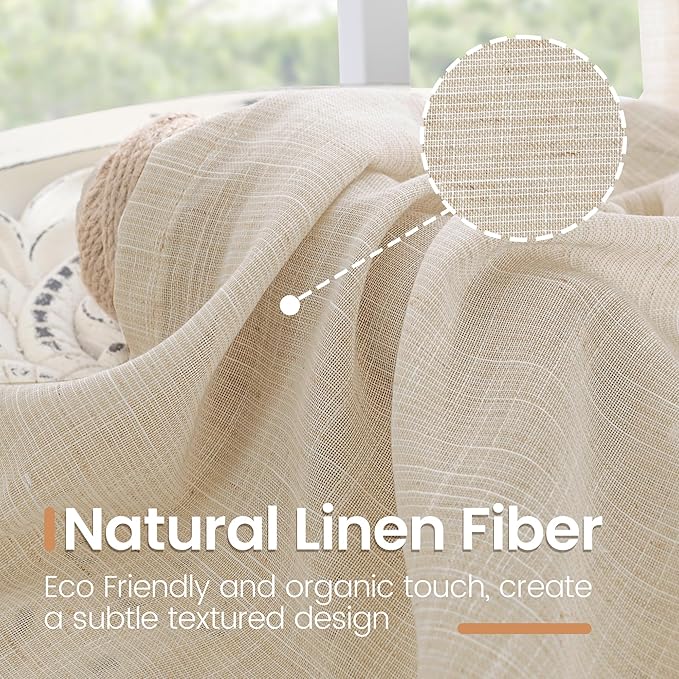 BGment 63 Inches Long Burlap Linen Semi Sheer Curtains - Image 3