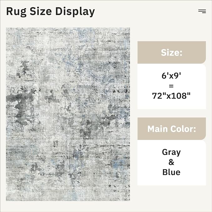 6x9 Abstract Area Rugs for Living Room 6 x 9 Washable Non Slip Low Pile Gray - Image 5