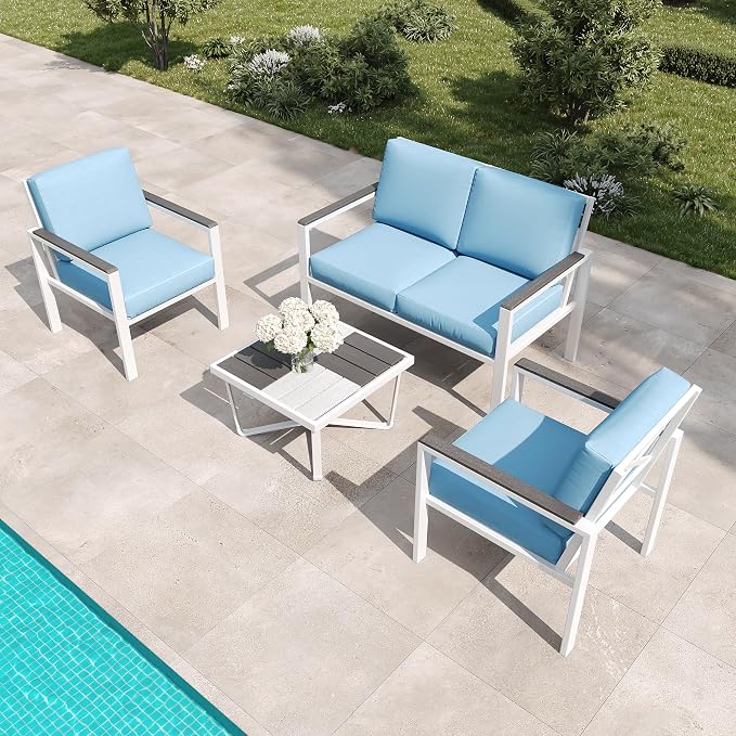 4-Piece Outdoor Patio Furniture Set, Metal Conversation Sofa Set - Image 7