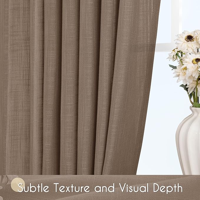 Chocolate Brown Linen Curtain 120 inch Length 2 Panels Back Tab Light Filtering - Image 3