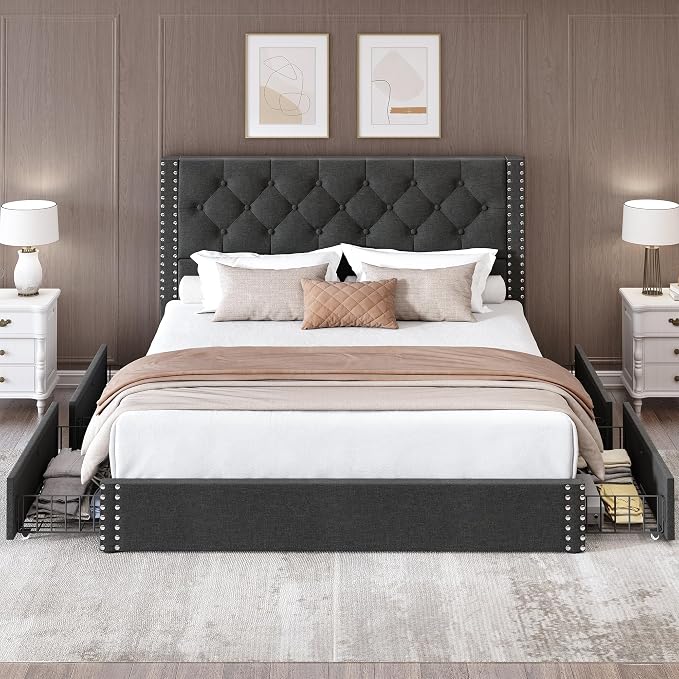 LARMACE Full Size Bed Frame Upholstered Platform Bed - Image 7