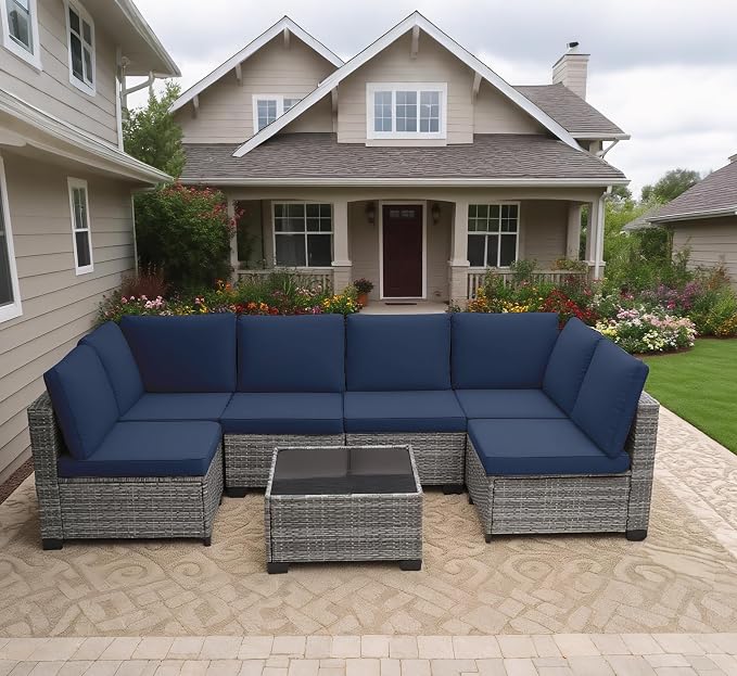 MOCHITO 7 Pieces Outdoor Patio Furniture Sets, All-Weather Sectional Sofa Grey by Unknown