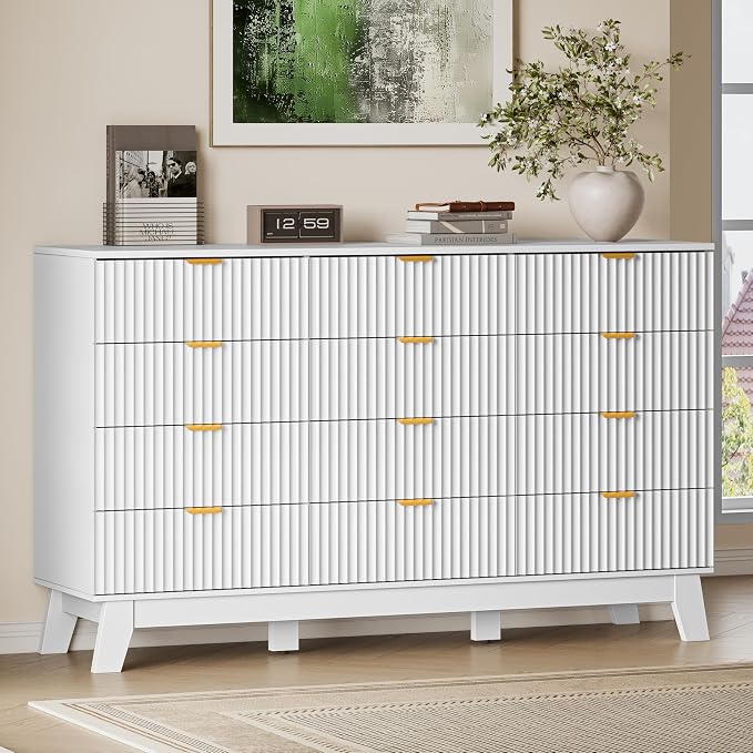 BORNOON 57" Wide Dresser for Bedroom, 12-Drawer Fluted Dresser by BORNOON