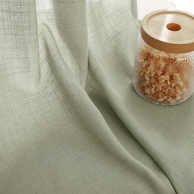 Linen Blend Sage Green Curtains 108 inch Length 2 Panels - Image 3