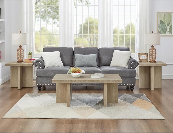 Roundhill Furniture Mchome 3-Piece Coffee Table Set, Coffee Table and Two End - Image 2