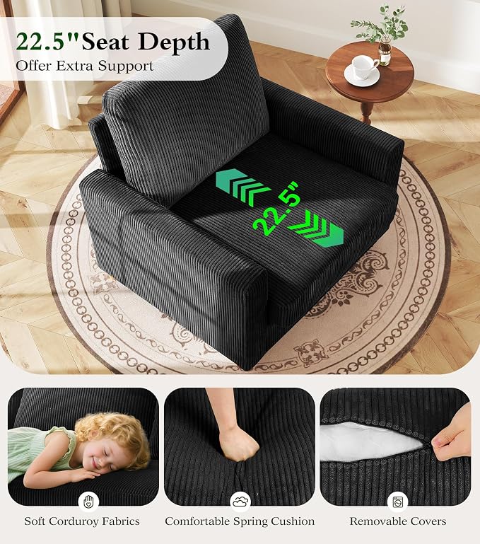 Kidirect 35.5in Corduroy Couch Accent Chair, Tool-Free Setup Living Room Sofa - Image 4