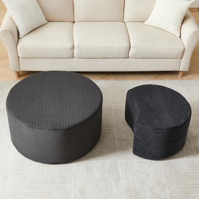 49.7'' Foam Round Nesting Coffee Table Set of 2, Modern Upholstered Side End - Image 4
